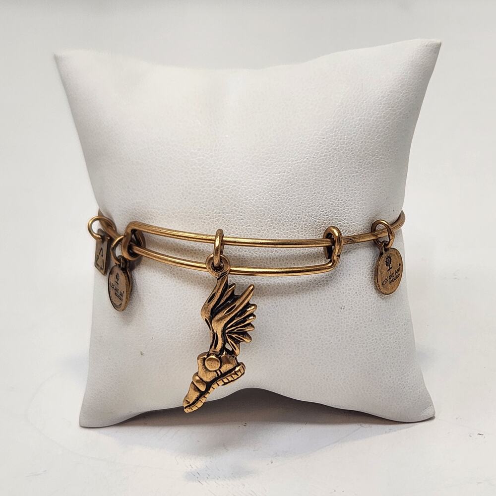 Alex and Ani Champion Winged Foot Charm Bangle Bracelet Gold Tone Adjustable